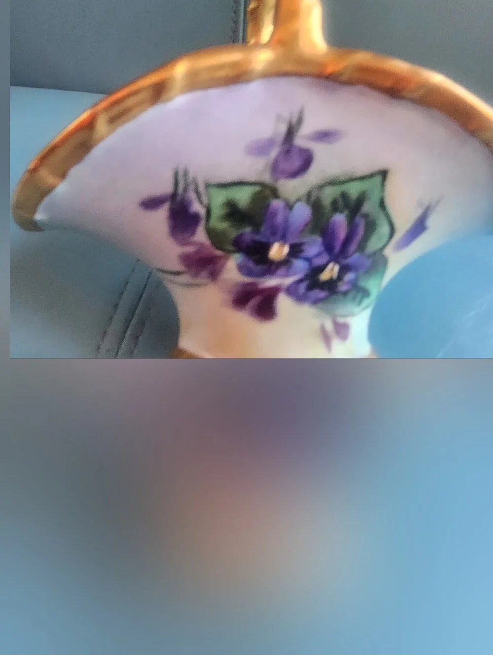 Vtg LIMOGES Purple Hand-Painted Violets Floral Porcelain Basket Gold Accents B&C
